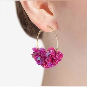 Pink Floral Stainless Steel Hoop Earrings